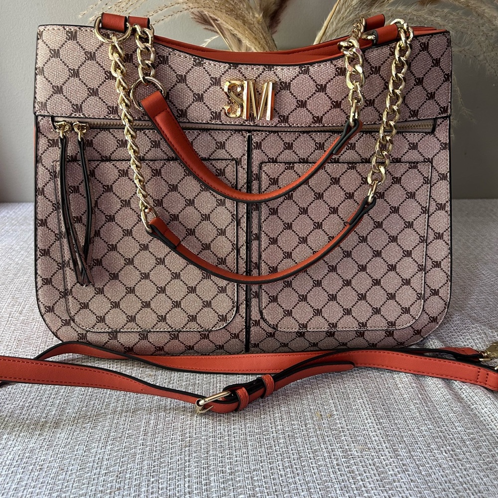 Stiven maden Stylish Patterned Tan and Orange Women's Bag
